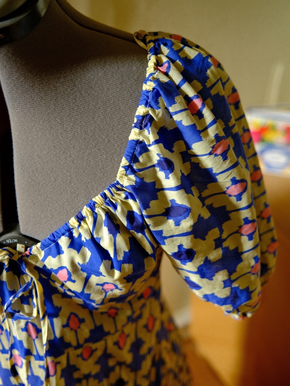 Zara Blue, Cream and Pink Printed Maxi Dress with Puff Sleeves - Picture 4 of 7